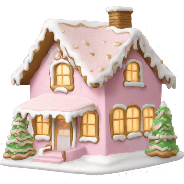 light pink and gold and white gingerbread house emoji