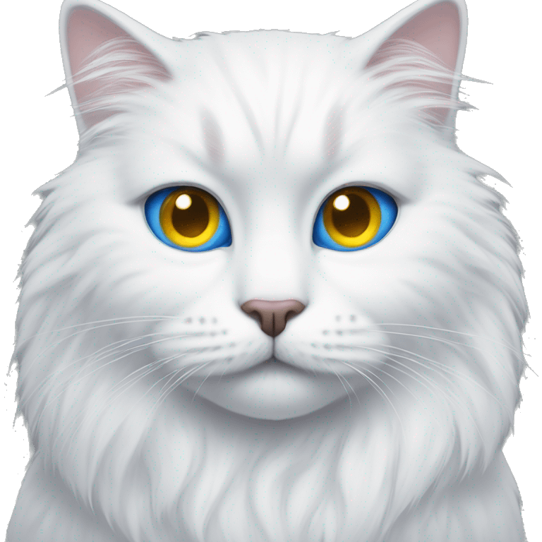 white furry cat with one blue eye and one yellow eye emoji