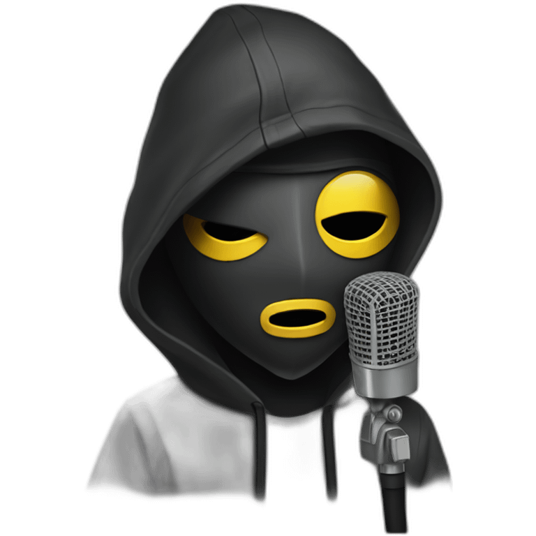 Masked rapper with a microphone emoji