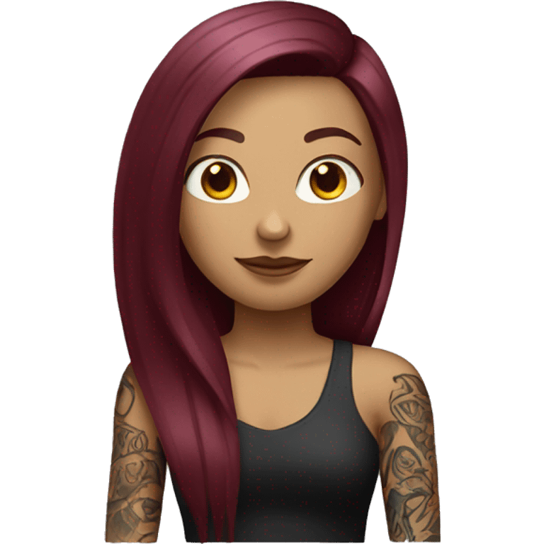 Tattooed woman with long straight burgundy hair emoji