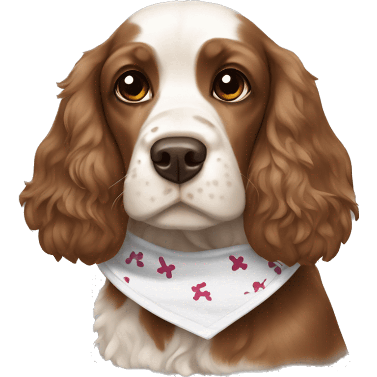 Brown and white cocker spaniel with bandanna  emoji