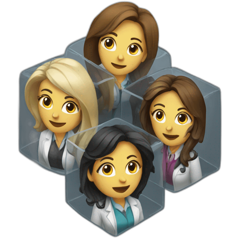 four drinking female scientists in cube dimensions emoji