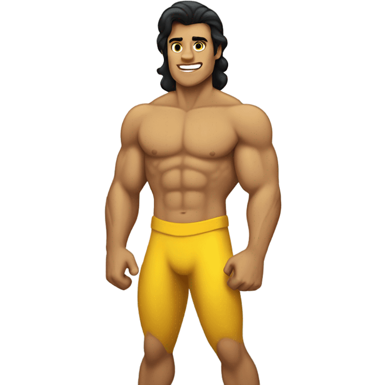 Tan muscular merman with dark hair and yellow tail emoji