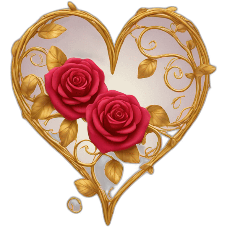 heart shape gold vine border with roses emoji