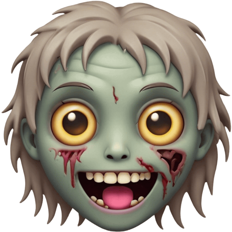 Cinematic Cute Zombie Portrait Emoji, with a delightfully quirky, slightly disheveled face in muted ashen hues, featuring quirky bright eyes and a playful, stitched-together smile, simplified yet irresistibly charming, highly detailed with a soft glowing outline that captures the adorable, offbeat spirit of a zombie who’s more cute than creepy! emoji