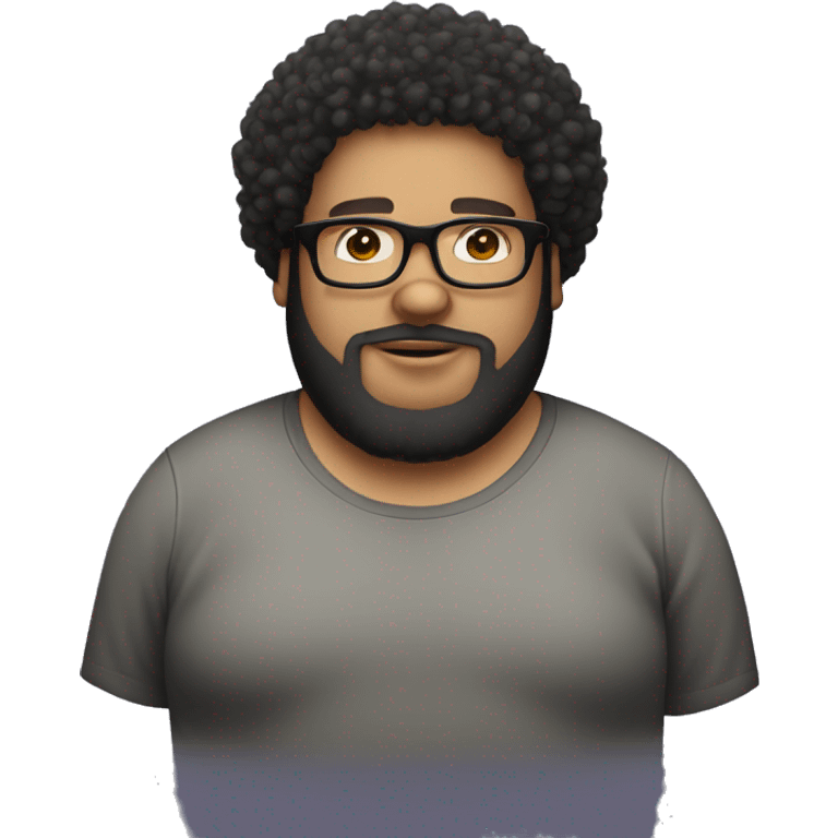 fat bearded lightskin with curly afro and glasses. give him a black shirt emoji