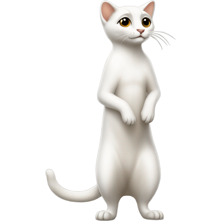 white cat standing tall like a meerkat emoji