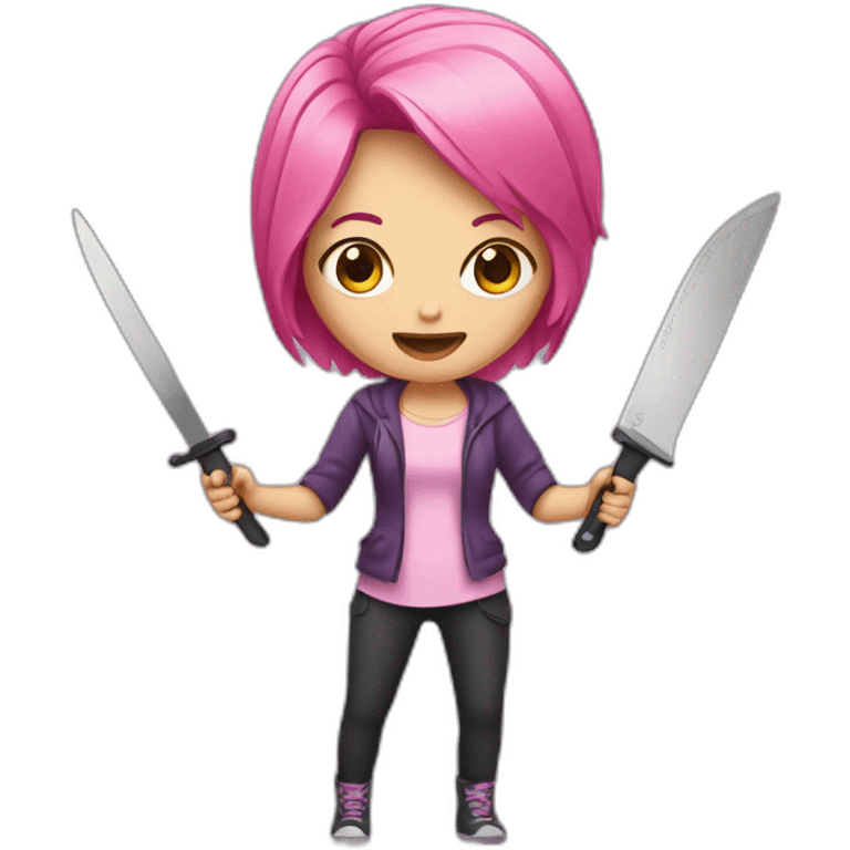 a girl with pink hair holding a knife emoji