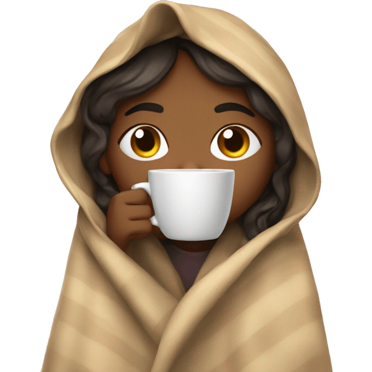 girl inside a blanket sipping coffee eyes closed emoji