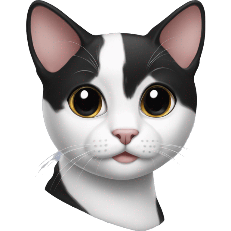 black and white tuxedo girl cat with bald eyebrows emoji