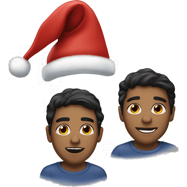 Two dark haired light skinned men in santa hats emoji