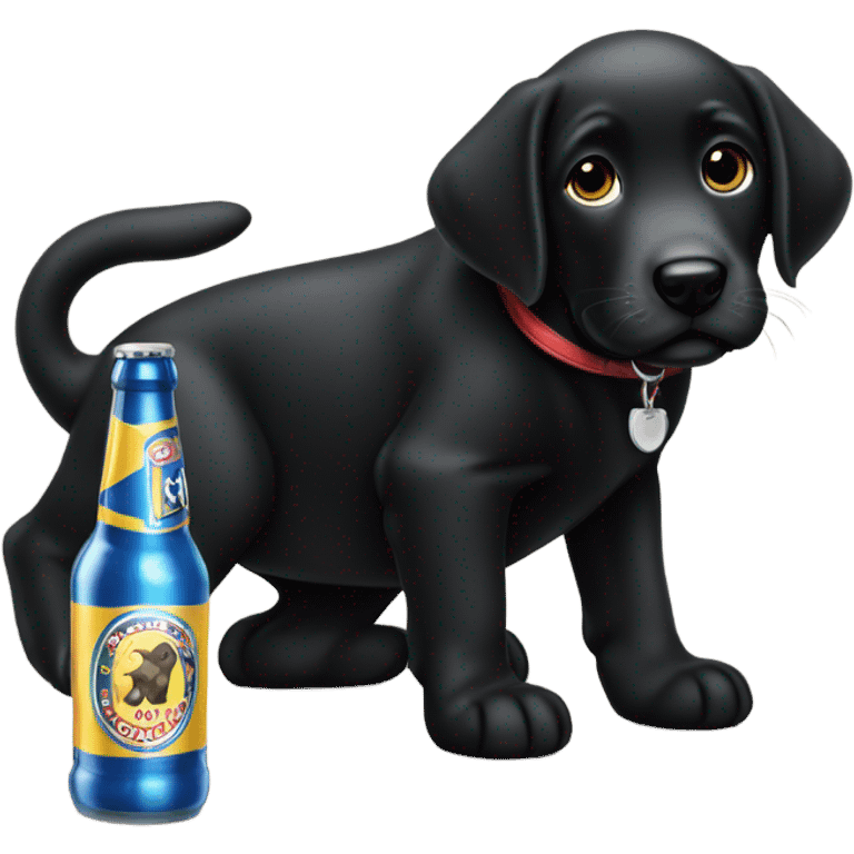 Puppy black lab drinking beer  emoji