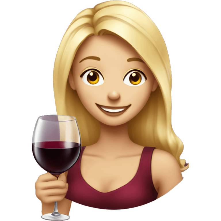 Beautiful Blonde girl drinking red wine smiling  emoji