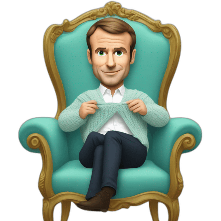 Emmanuel macron knitting in a chair emoji