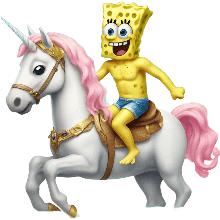 SpongeBob riding a unicorn wearing a bikini emoji