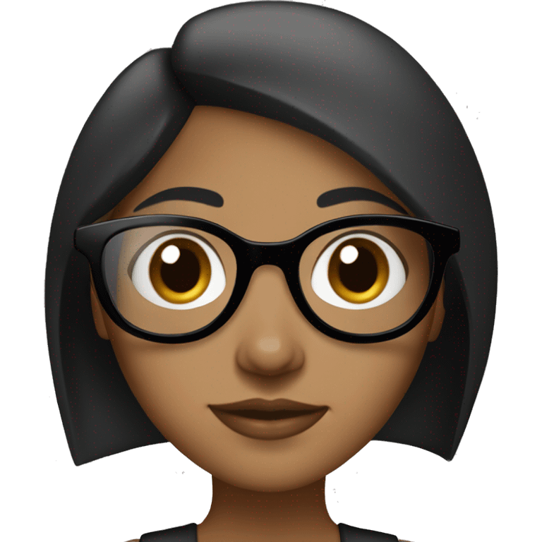 Brown girl with whiteish brownish skin with straight black hair and dark brown eyes with circle/oval black glasses  emoji