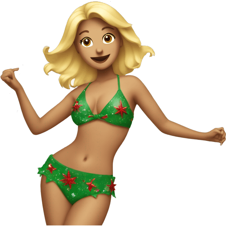 Blonde woman dancing in Christmas bikini  emoji