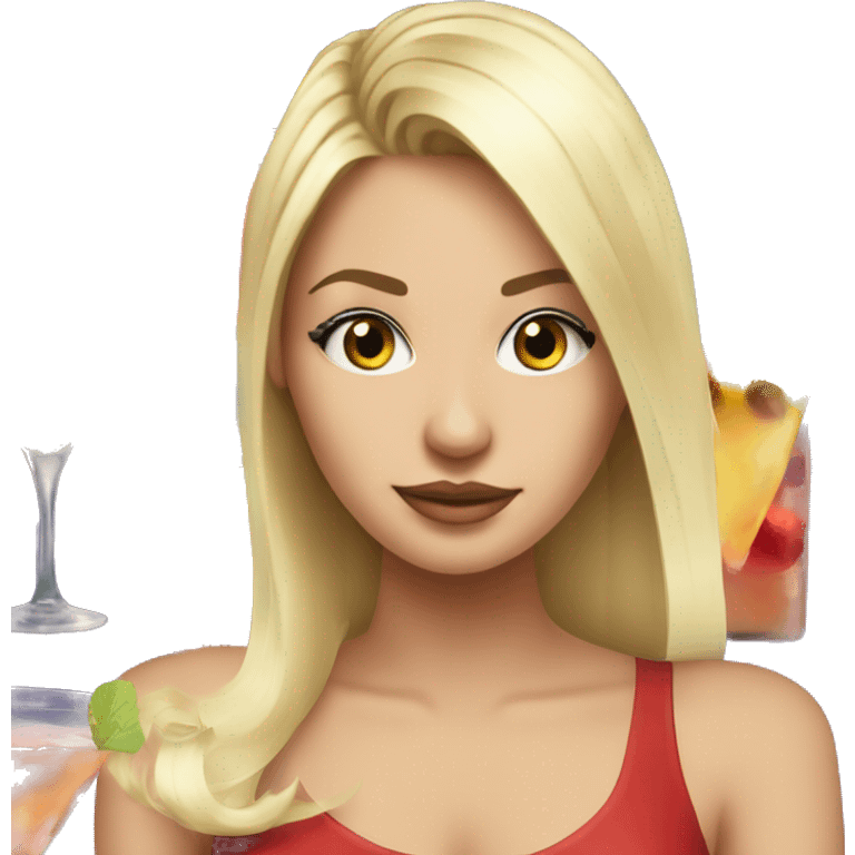 Blonde and straight hair girl sustaining cocktail emoji