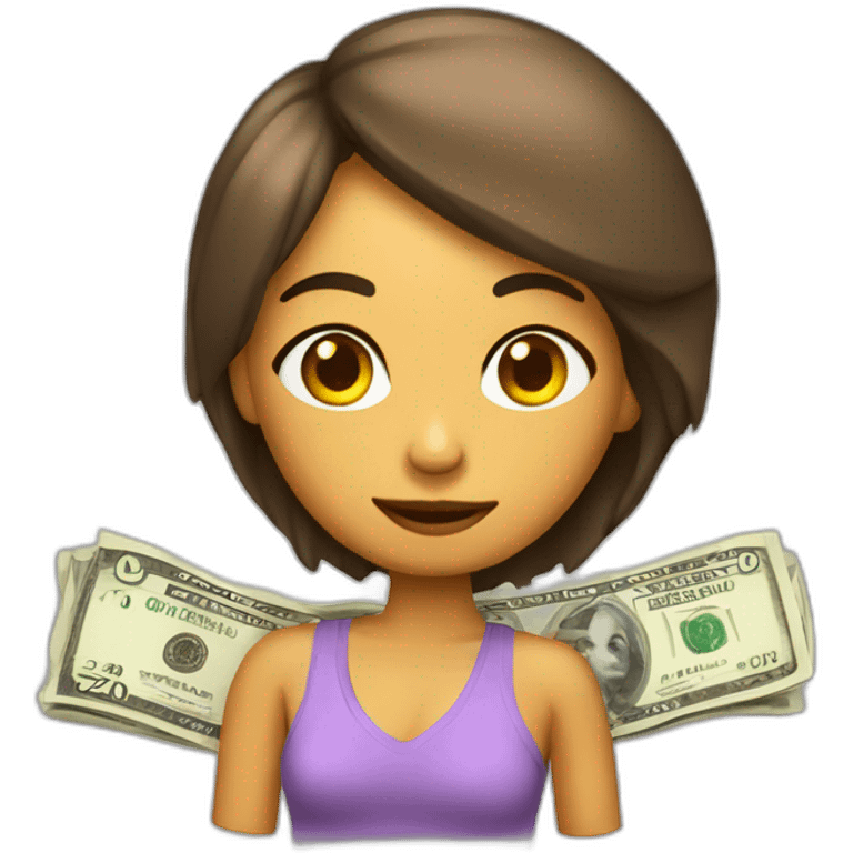 chica piel clara con un dolar emoji