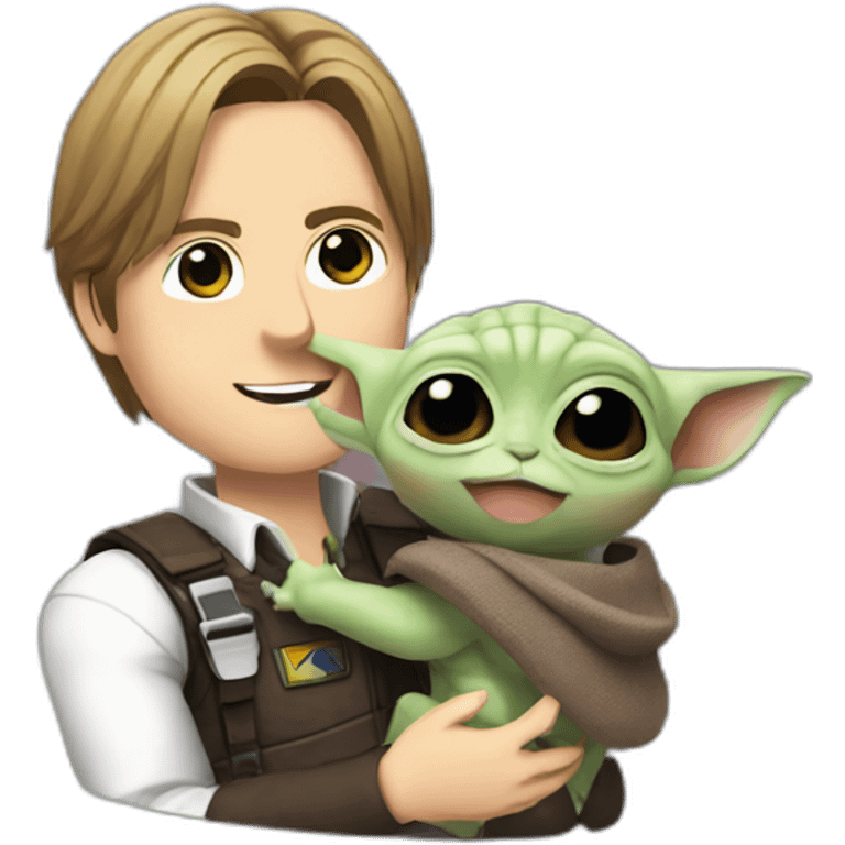 Leon Kennedy ( Resident Evil) holding baby yoda emoji