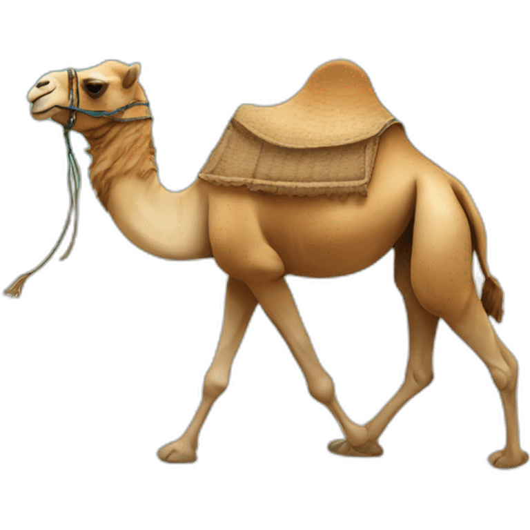 Camel on the beach getting fun emoji