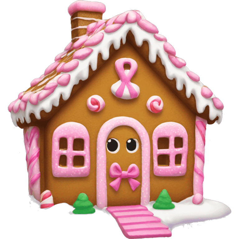 Gingerbread house with a pink bow  emoji