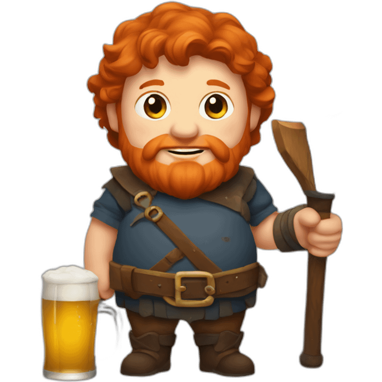 Fat redhead dwarf holding beer and pickaxe emoji