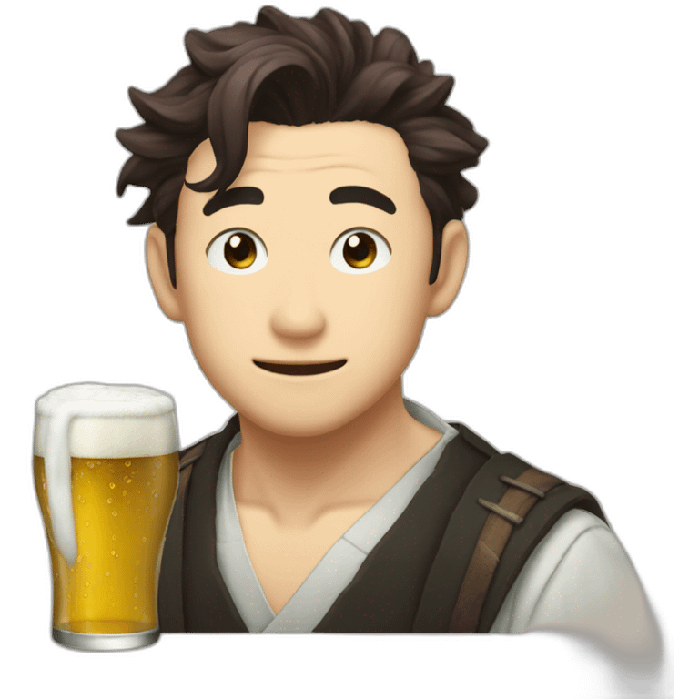 Tanjiro buvant une bière emoji