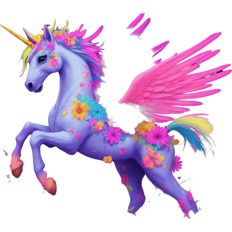 Zombie Pegasus unicorn psychedelic flowers floral groovy art neon rave raving emoji