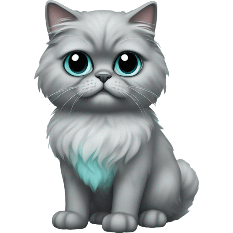 full body grey Persian cat with black ears and aqua blue eyes emoji