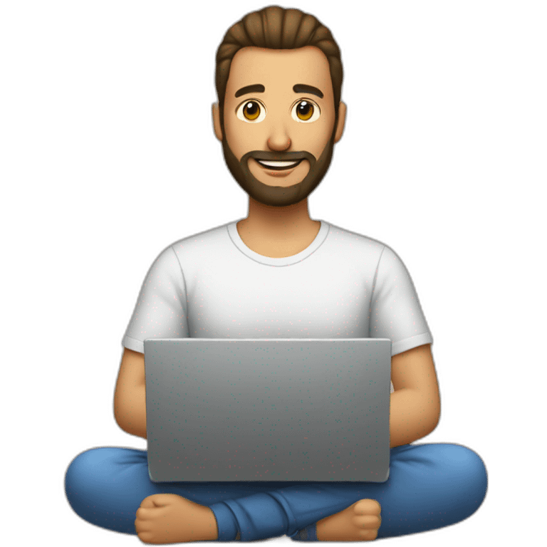 a man with a bun and beard at a laptop emoji