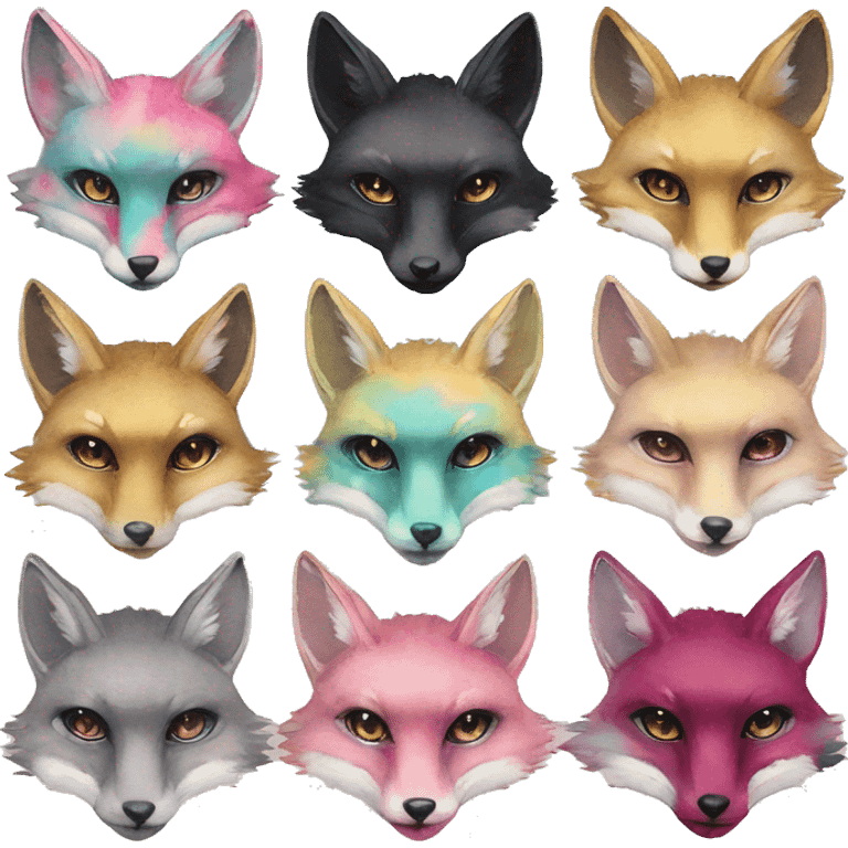 Beige cyan Pink magenta burgundy maroon cyan beige gray fox black stripes wearing gold jewellery gold piercings gold ear piercing gilded vintage watercolour tie dye black raven wings emoji