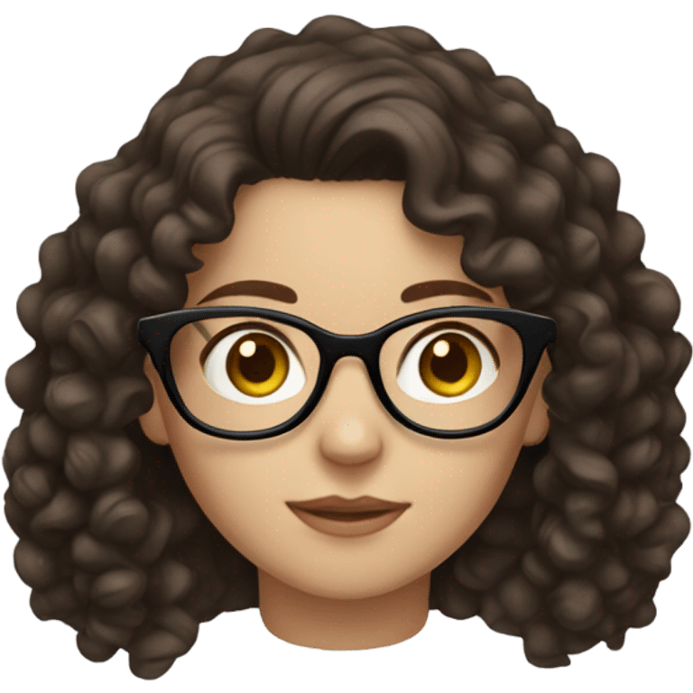 White girl dark brown curly hair and glasses emoji