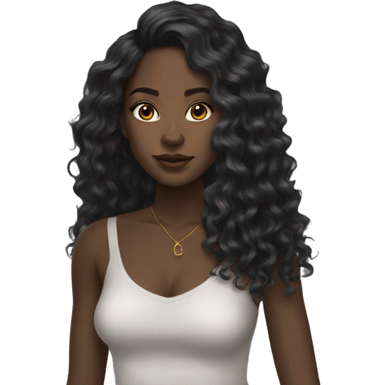 Black girl  wavy long hair black emoji