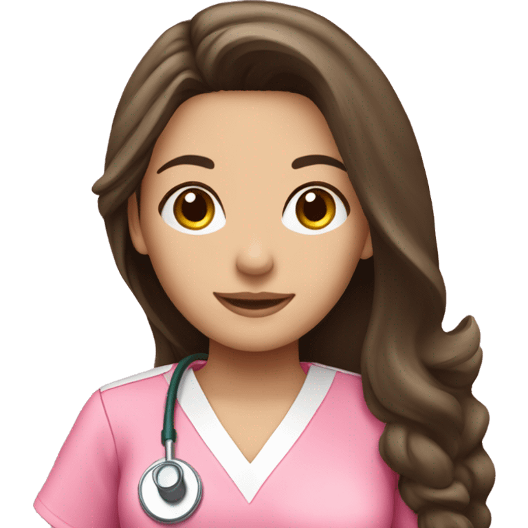 pretty brunette nurse with long hair in pink scrubs emoji