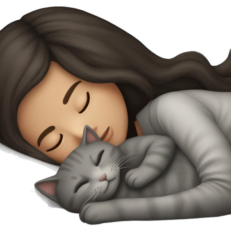 Brunette girl  sleeping with grey cat  emoji