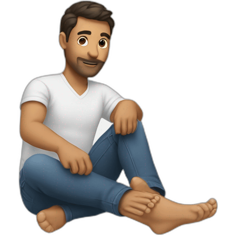 a man showing his foot emoji