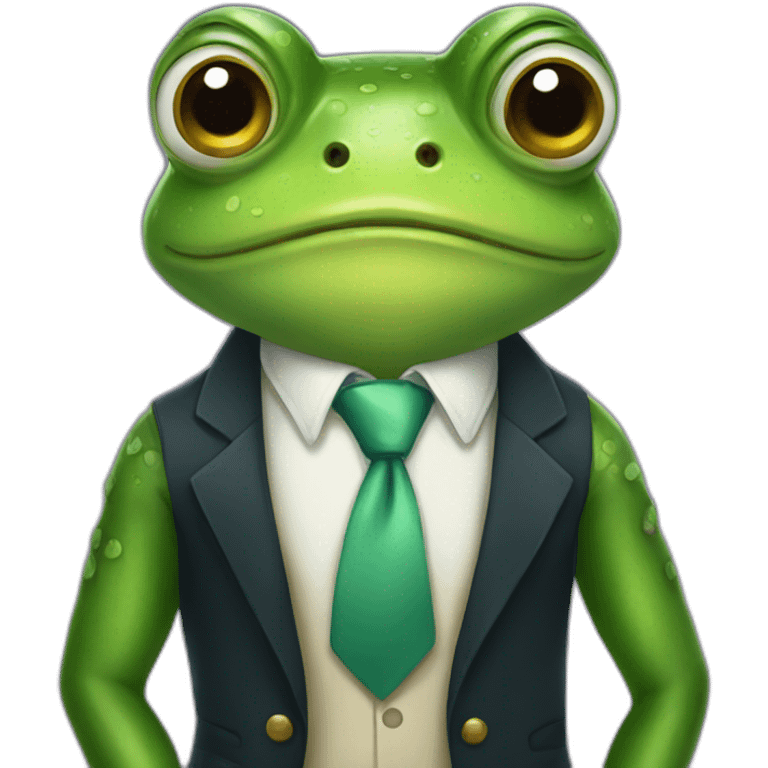 Cute frog with charming eyes and cute face with a tie dressed well emoji