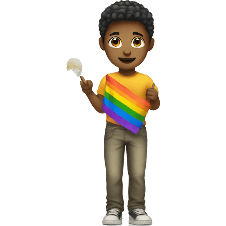 Boy with a gay pride flag emoji