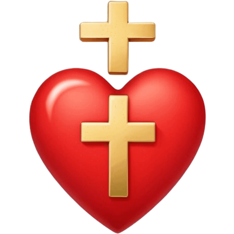 A gold cross inside the outline of a red heart emoji