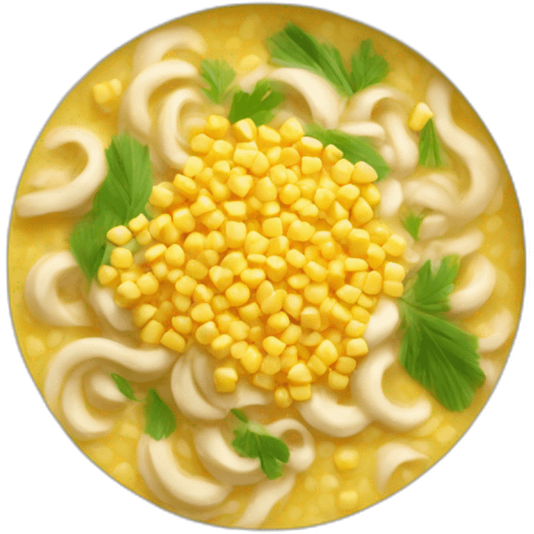 cooked corn grits on a platechicken noodle soup emoji