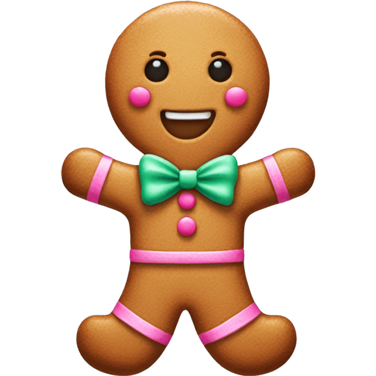 Gingerbread man with pink bow emoji