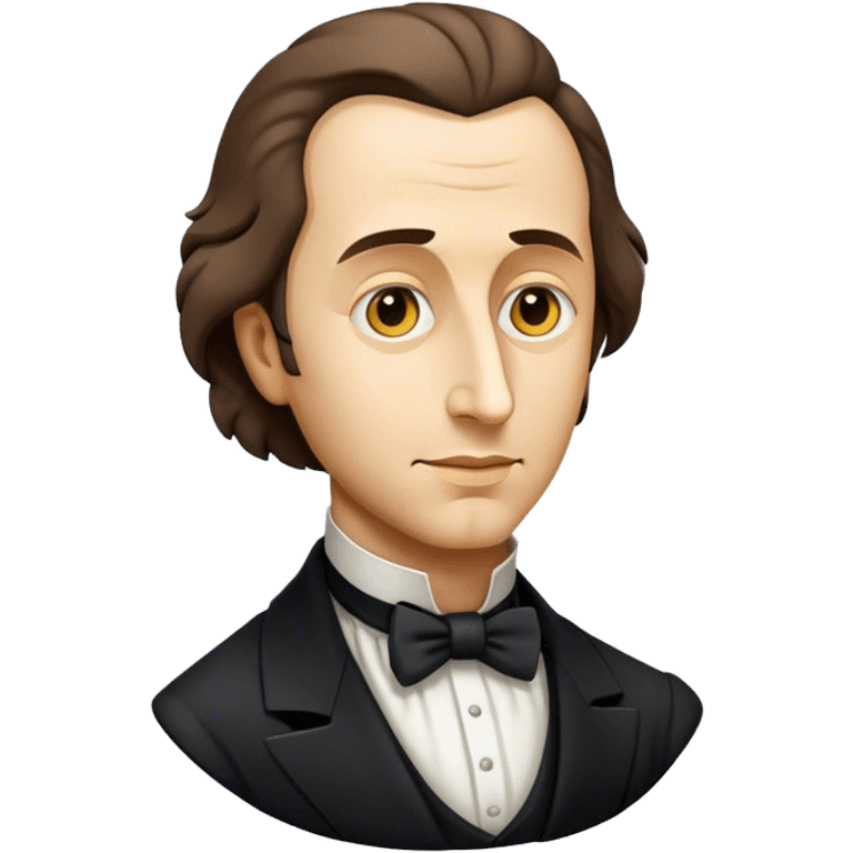 Cinematic Realistic Chopin Pop Culture Emoji, featuring an evocative portrayal of the legendary composer rendered with delicate textures and emotive, dynamic lighting. emoji