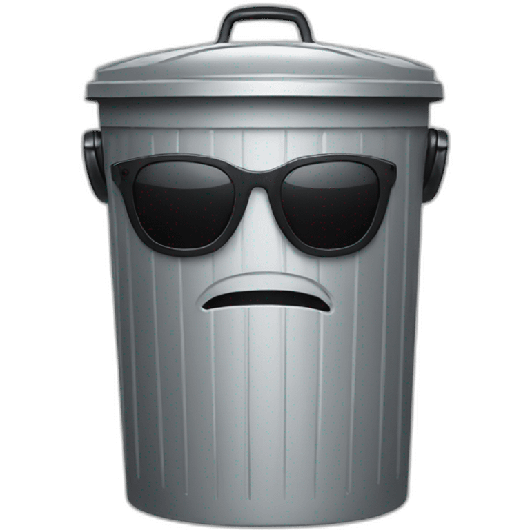 trash can with sunglasses, brain instead of lid emoji