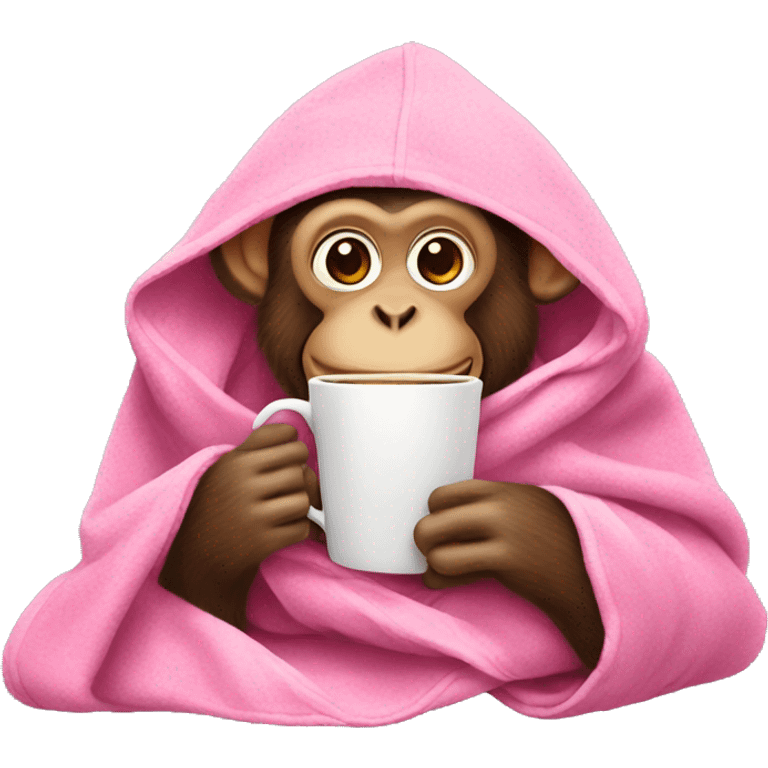 Monkey wrapped in a pink blanket drinking coffee emoji