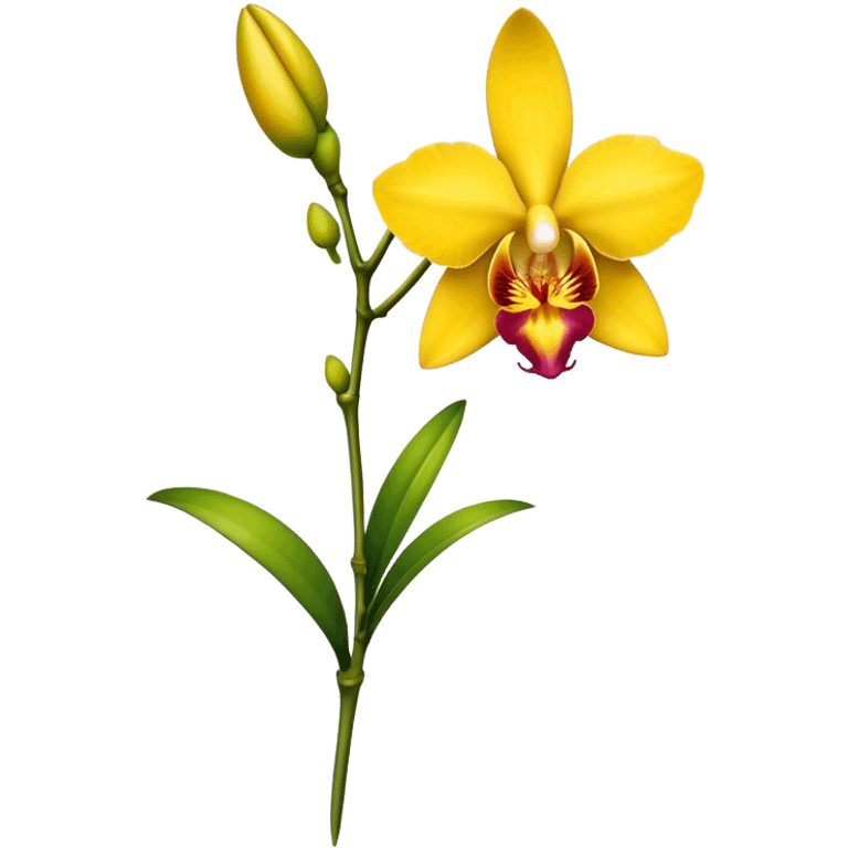 single yellow Dendrobium Orchid flower, stem emoji