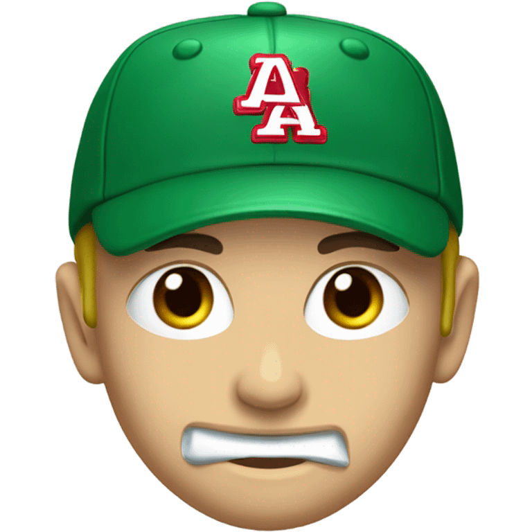 Caucasian Baseball player with red hat and red jersey and green eyes eating cheese emoji