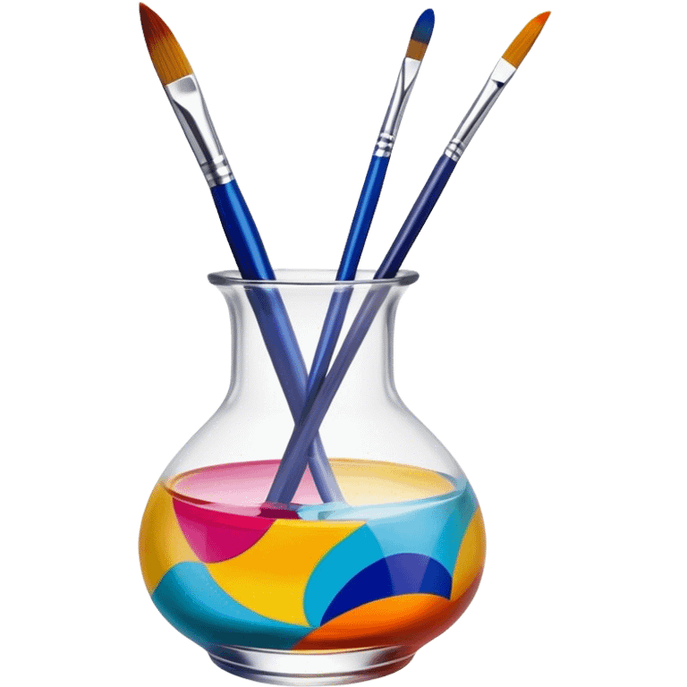 Glass painting icon, hand-painted colorful patterns on a glass surface, visible fine paintbrush and glass object like a vase or decorative plate, bright vibrant colors, no finished artwork, just the painting process, minimalistic style, clean lines, transparent background. emoji