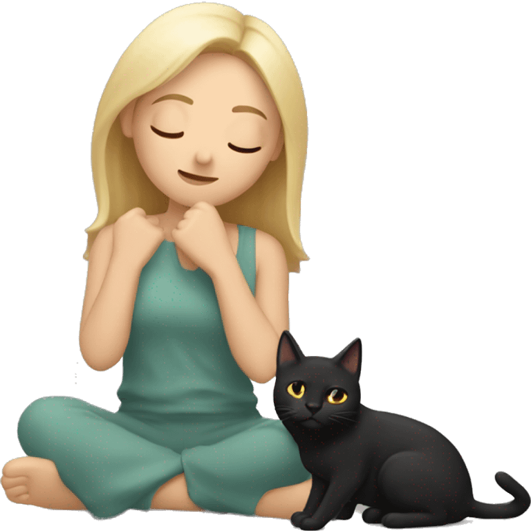 mujer rubia durmiendo con gato negro emoji