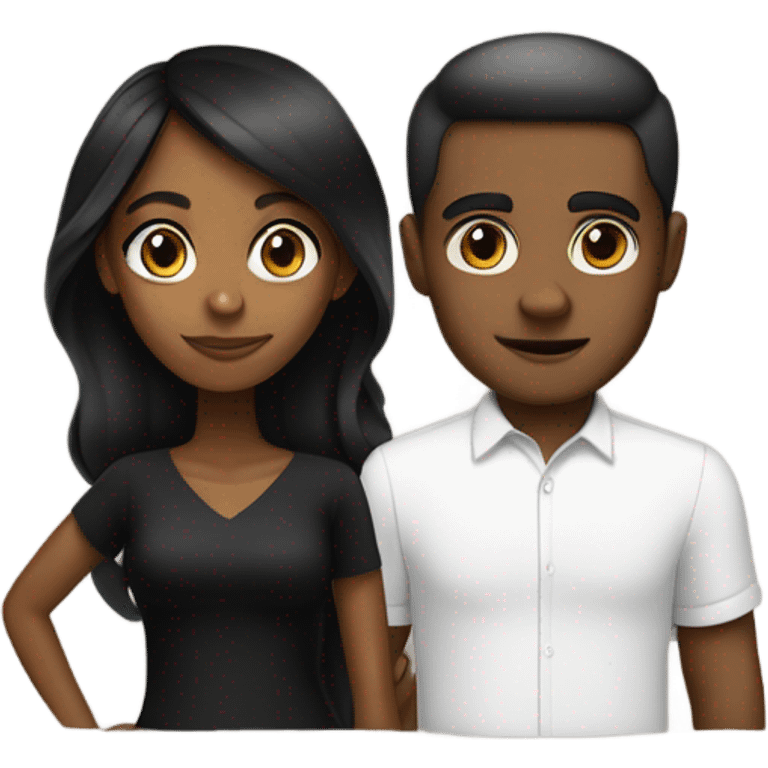 brown girl with big eyes in black dress with white man in black shirt  emoji